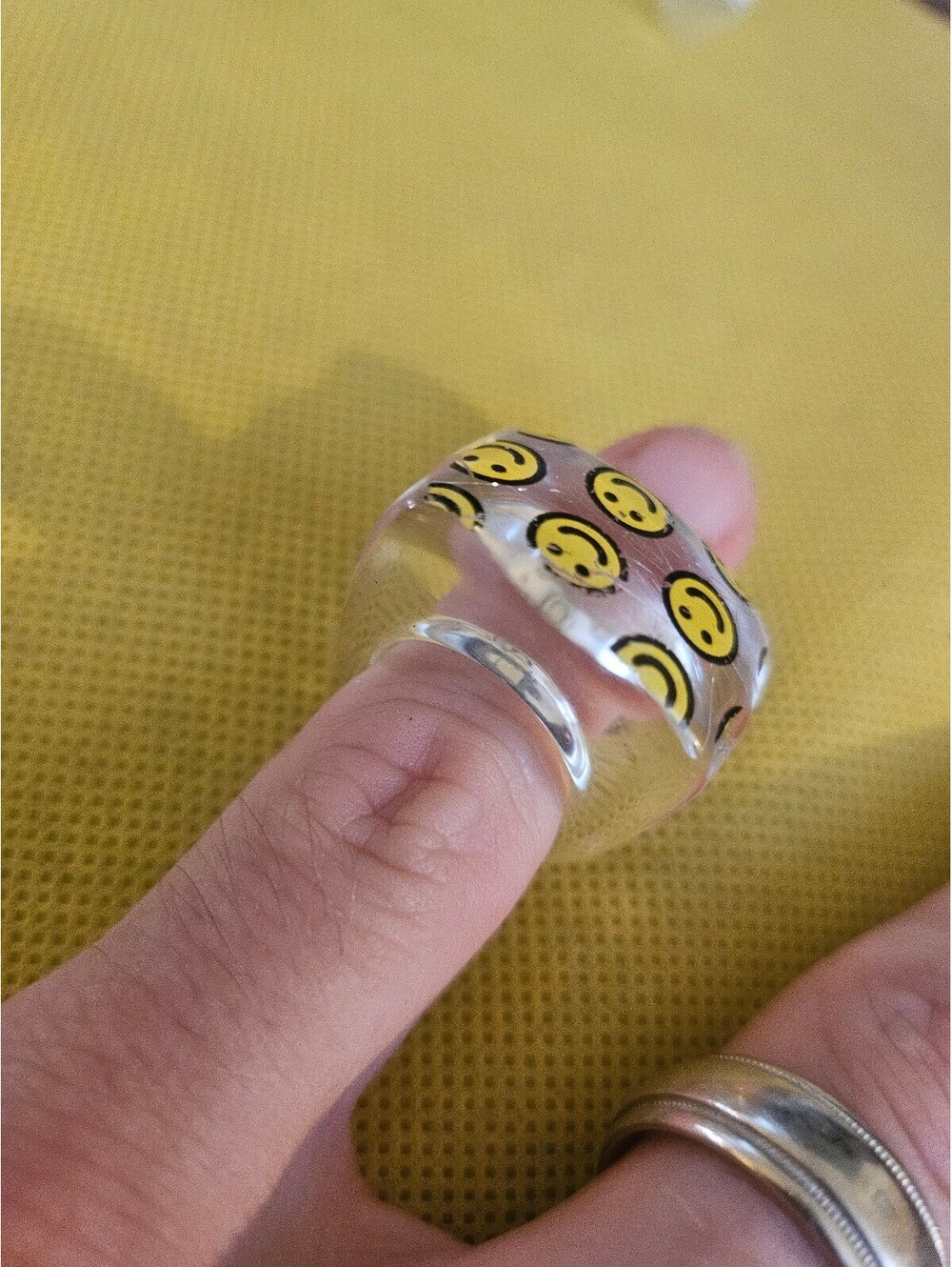 Smiley Face AOP design chunky Ring - size and origin unknown - as shown